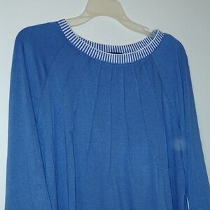 Blue Women's Top with Striped Collar